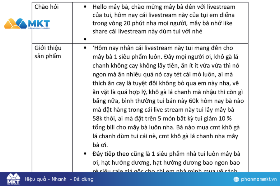 Kịch bản livestream bán hàng